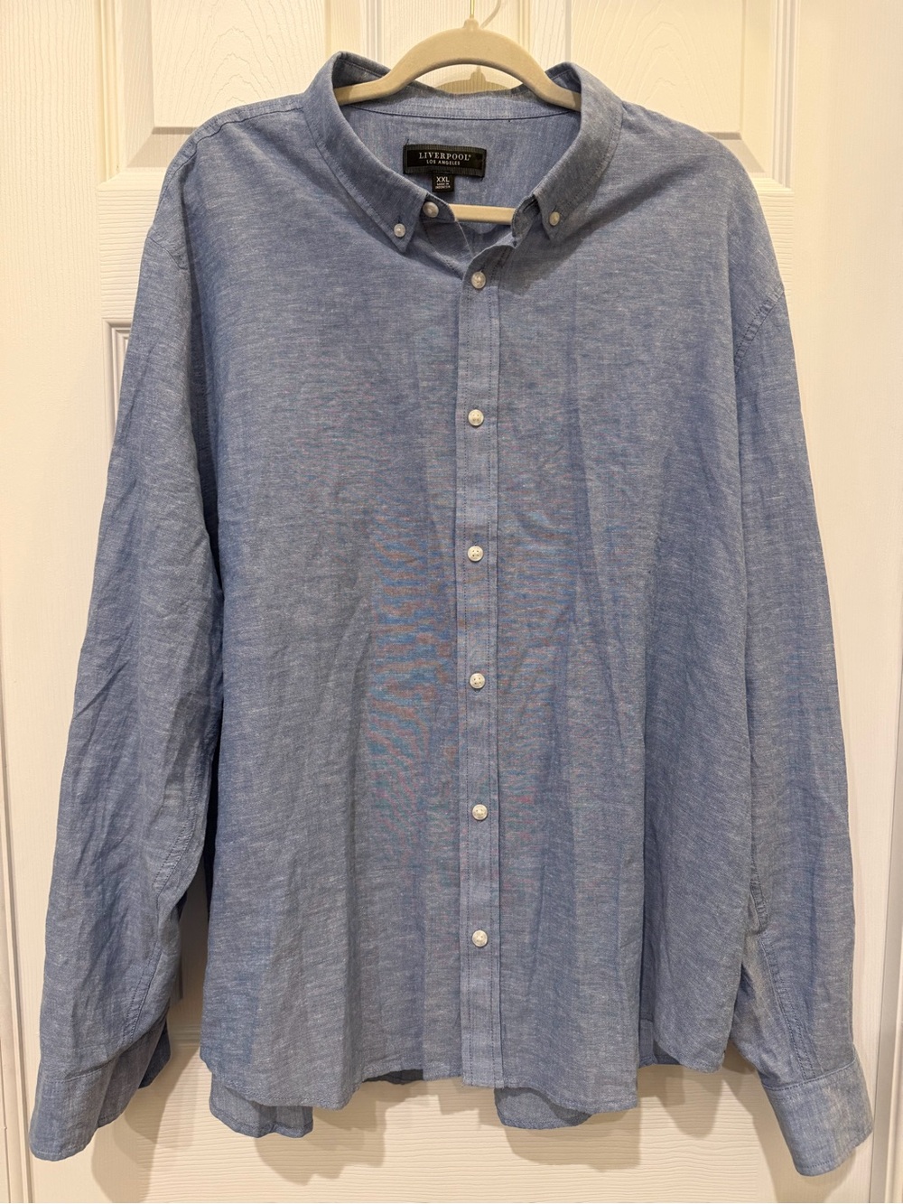Liverpool Los Angeles Women XXL Blue Chambray Linen Blend Roll Tab Shirt NWT
